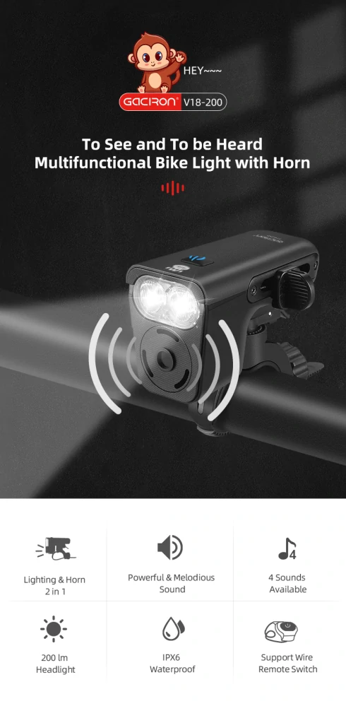 Gaciron V18-200 světlo se zvonkem