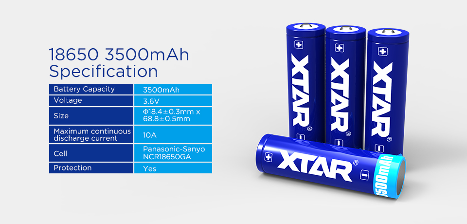 Baterie Li-ion 18650 Xtar 3.6V 3500mAh (PANASONIC NCR18650GA)